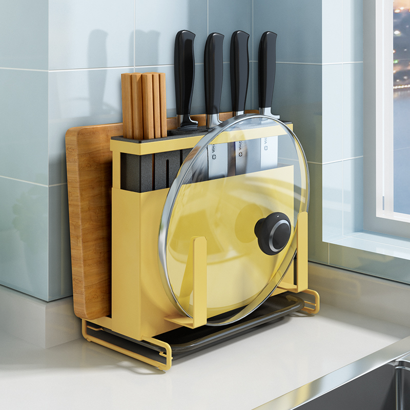 Stainless steel punch-free kitchen rack knife chopsticks chopping board integrated multi-functional household storage artifact