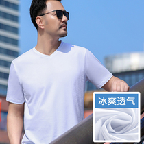 Heavy Pound Pure Cotton T-Shirt Short Sleeve Men Ice Silk Summer Slim Fit Speed Dry Breathable Sports Casual V Collar Half Sleeve Tide