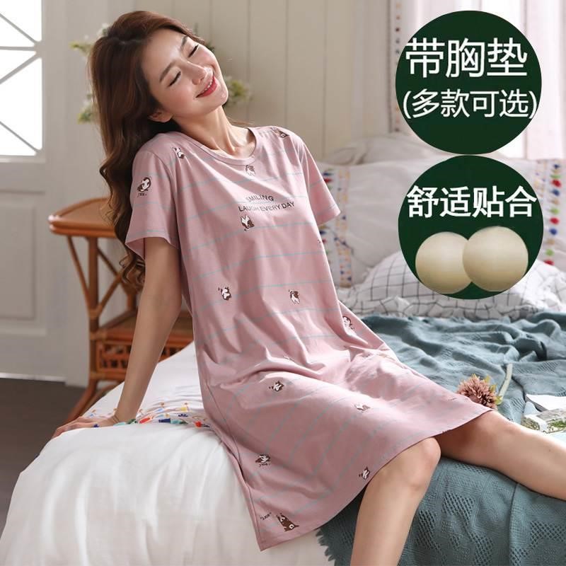 Pajama Womens 2020 thời trang mùa hè Với Bra Teda Fat Thêm Heights ngủ váy nữ mùa hè thời trang ngắn tay áo Fat mm2.