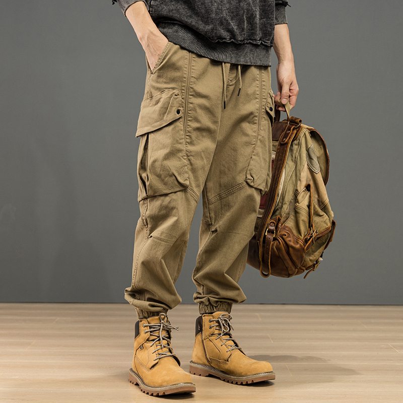 Men's Loose Cargo Jogger Pants American Style Khaki Retro Casual Pants 2026 Spring and Autumn Trendy Large Pocket Long Pants