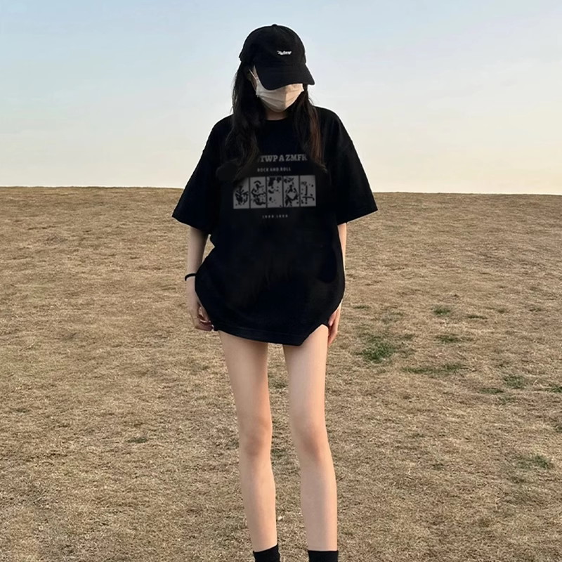 American Retro Black Short-Sleeved T-Shirt for Women, Pure Cotton, Summer 2026 New Style, Loose Oversized Top, Stylish Shirt American Retro Black Short-Sleeved T-Shirt for Women, Pure Cotton, Summer 2026 New Style, Loose Oversized Top, Stylish Shirt