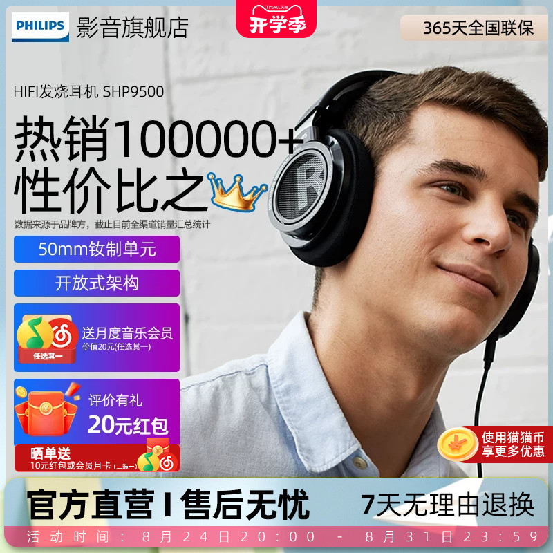 Philips Shp9500 Wired Over-Ear Headphones Hifi Music Monitoring Open 9600 Original Gaming Headset