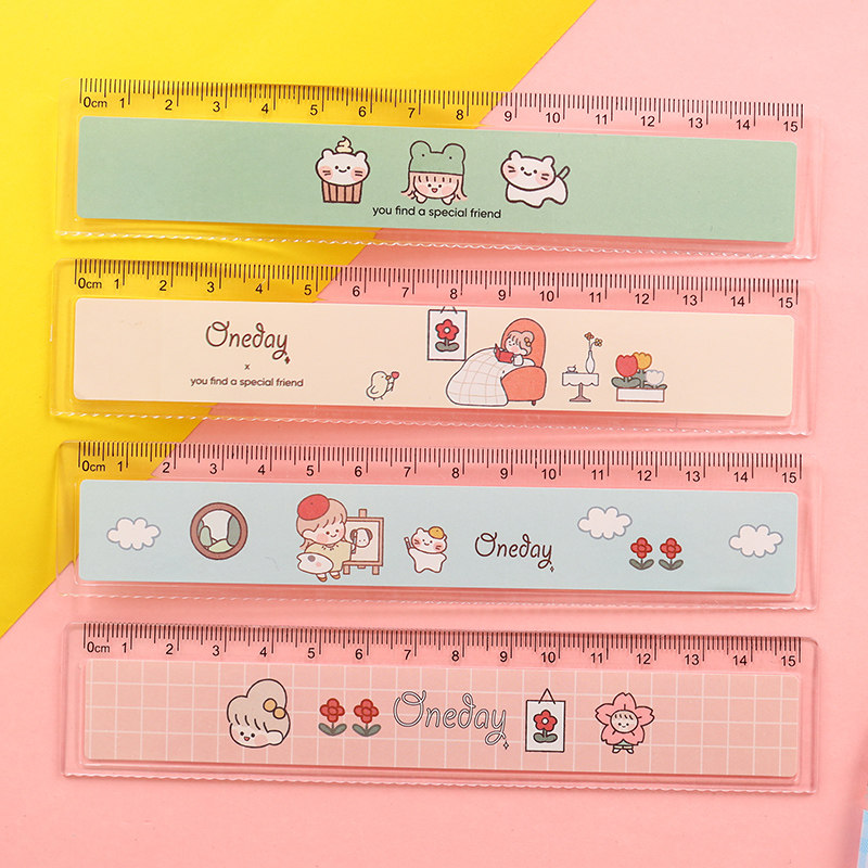 (4) wavy line ruler 20cm transparent plastic drawing measuring ruler elementary school students use 15 cm Korea cute cartoon children examination special multifunction stationery kindergarten stationery