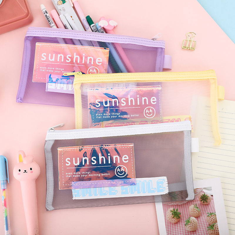 Han Edition Pen Bag Small Freshener Mesh B6 Pull Chain Bag Simple Pen Bag Women Ins Transparent Mesh Yarn Grid Exam Pencil Bag Men Large Capacity Stationery Bag Elementary School Kids Cute Stationery Cashier Bag
