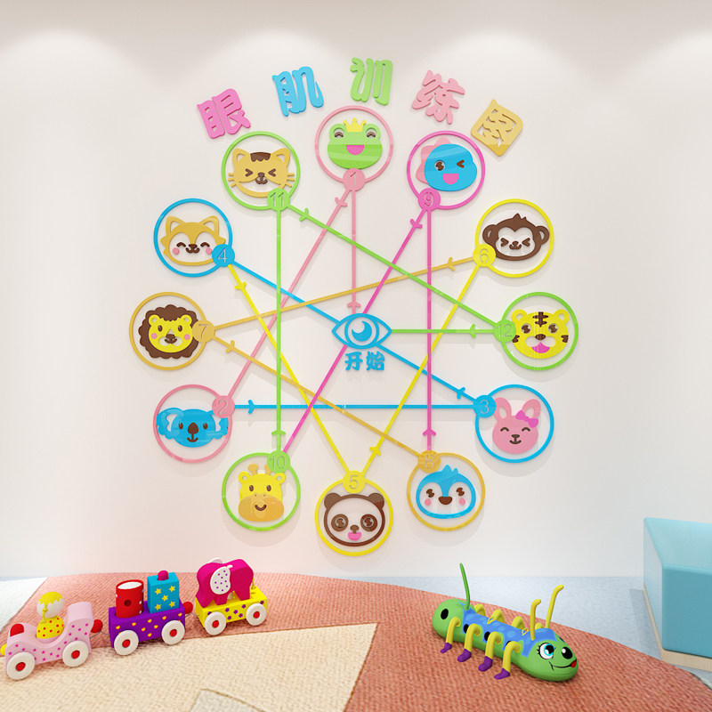 Kindergarten eye protection three-dimensional wall stickers large class vision care training small animal theme ring wall stickers