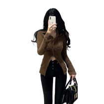 High-end slim fit soft waxy sweater cardigan for women 2023 spring new Korean style design plush top trendy