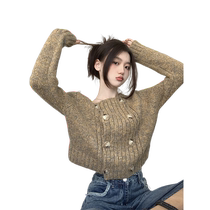 Double-breasted round neck knitted cardigan for women 2023 new Japanese style retro lazy style chic high-end temperament sweater