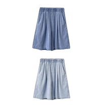 Tencel denim shorts womens summer thin high-waisted a-line versatile loose versatile wide-leg mid-length ice silk trousers