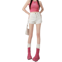 White denim shorts for women summer new style high-waisted slimming A-line wide-leg pants for small people versatile rolled hem hot pants