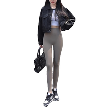 Brown shark pants womens outer wear autumn and winter high-waist tight slimming thin velvet leggings buttocks and abdominal control Barbie yoga pants