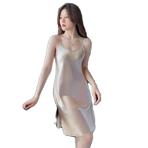 Ice ribbon breast pad nightgown sexy camisole summer thin silk pajamas with bra can be worn outside home clothes