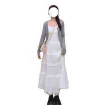 Gray ice silk knitted sun protection cardigan for women in summer thin style with suspender skirt and blouse air-conditioning shirt shawl jacket