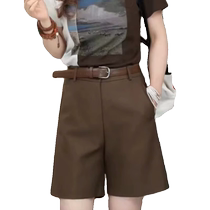 Temperament commuter brown suit shorts womens summer new straight pants high-waist slim mid-pants casual five-point pants
