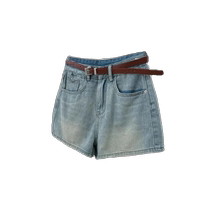 Retro blue denim shorts for women summer 2024 new style small high-waisted slim a-line hip pants versatile hot pants