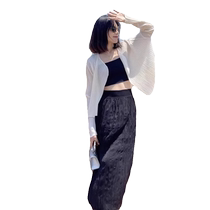 White ice silk sunscreen cardigan for women summer new shawl with skirt suspenders and pleated long-sleeved top jacket