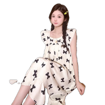 Pajamas with breast pads for women 2024 new summer princess style cute cartoon nightgown all-in-one summer home clothes