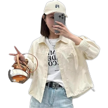 Apricot short shirt thin coat womens spring and summer new style age-reducing versatile jacket polo collar top