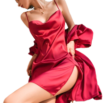 Sexy pajamas for women 2024 summer thin high-end satin nightgown set summer ice silk suspender neck nightgown