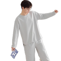 Waffle pajamas for men spring and autumn 2024 new long-sleeved loose autumn mens wearable pure cotton home clothes set