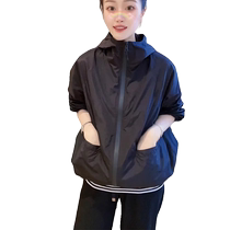 Black sun protection clothing for women in summer new European fashion age-reducing versatile lightweight breathable hooded jacket