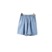 Tencel denim shorts womens summer thin high-waisted straight-leg loose elastic waist small wide-leg mid-length pants