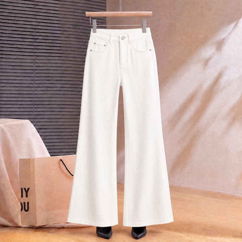White Flared Jeans That Don'T Hug the Legs, Paired with High Heels, Women's Spring and Autumn Straight-Leg Supermodel Pants, High-Waisted Slimming Bell-Bottoms