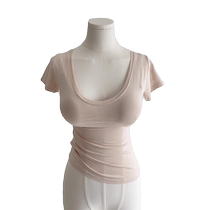 Pure desire tight-fitting U-neck short-sleeved T-shirt for women summer 2024 new anchor tea art low-neck sexy white right shoulder top