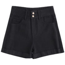 Black denim shorts for women summer 2024 new high-waisted slimming A-line wide-leg pants for small people curled hot pants