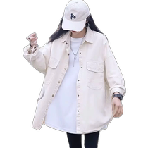 Mid-length off-white denim jacket for women spring and summer new style fashionable casual versatile butt-covering loose top