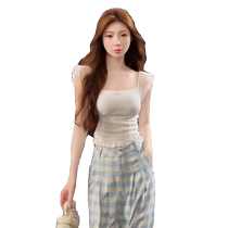 White pure lust style camisole for womens outer wear design niche square collar short small flying sleeves slim fit hot girl top