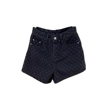 Black polka-dot denim shorts for women summer new style high-waist elastic slimming pear-shaped body a-line wide-leg hot pants
