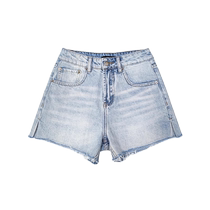 Light color denim shorts for women summer 2024 new high-waisted slim retro versatile raw edge a-line pants hot pants for girls