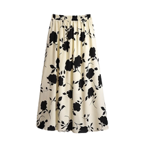 French floral chiffon skirt for women summer new high-waist slim A-line skirt casual and versatile mid-length umbrella skirt