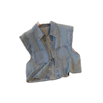 American retro temperament denim cardigan short-sleeved vest jacket for women summer new niche design sleeveless waistcoat