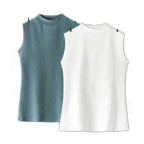 Small stand-up collar white bottoming vest for women in spring and autumn thickened pure cotton sleeveless layered bottoming shirt with sweatshirt inside