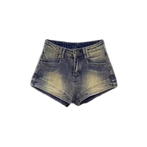 American denim shorts for women summer thin small high-waisted slim stretchy A-line pants wide-legged hot pants for hot girls