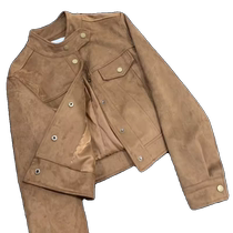 Suede short jacket for women in autumn and winter new khaki style fashionable and high-end jacket long-sleeved top