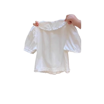 White baby doll collar short-sleeved shoulder shirt for women summer French design puff-sleeved short doll shirt top