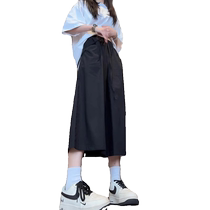 Black cotton and linen cropped pants for women summer thin 2024 new loose large size skirt pants casual sports linen mid-pants