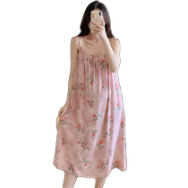 Sexy cotton silk suspender nightgown for women summer 2024 new cotton silk dress pajamas large size summer home wear