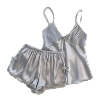 Ice Silk Pajamas Women Summer Thin Sexy Silver Lace V-neck Small Suspender Shorts Two-piece Set Cool Feeling Home Clothes