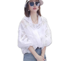 European fashionable white jacquard sun protection jacket for women summer new loose casual foreign style age-reducing versatile top