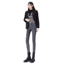 Plush skinny jeans for women in autumn and winter thickened black pants high-waisted four-way elastic pencil pants small-leg pants for outer wear