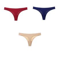 Lot de 3 sous-vêtements en soie glacée pour femmes en été fins sans couture respirants confortables yoga sportif string de fitness sexy