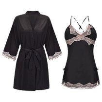 Pajamas for women summer high-end chest pad ice silk suspenders nightgown two-piece set 2024 new home wear