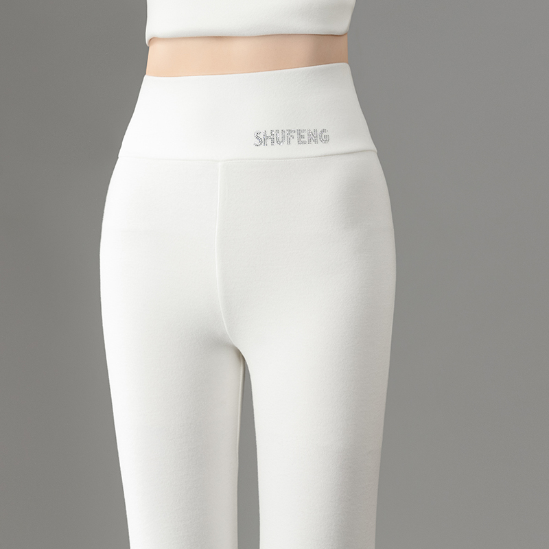 White Leggings for Women in Winter, Velvet and Thickeneded Outer Wear, High-Waisted Pure Cotton Stretch Long Johns, Tight-Fitting Leggings, Cotton Pants