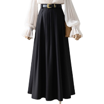 French Hepburn style black suit skirt for women autumn and winter high-waisted A-line pleated skirt covering the crotch mid-length umbrella skirt
