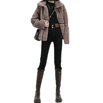 Black skinny jeans for women autumn and winter velvet little black pants high-waisted slimming retro pencil pants small-legged pants
