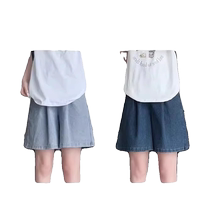 Retro Tencel denim shorts for women summer thin high-waisted loose student versatile wide-leg mid-pants ice silk trousers