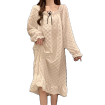 Pajamas with breast pads for women autumn 2024 new long-sleeved anti-bump white palace style womens maternity pajamas skirt